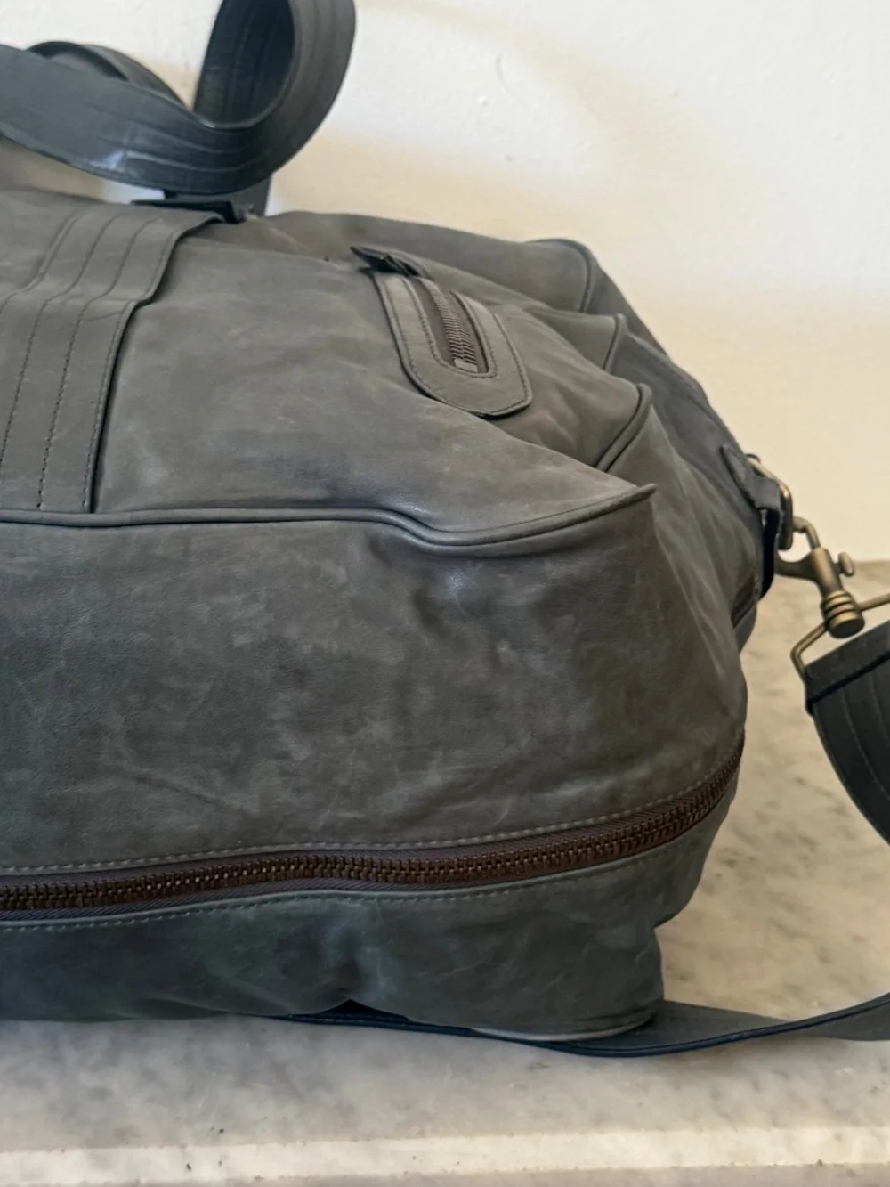 Bally Large Leather Weekender Duffle Bag Slate Blue Travel Carry-On